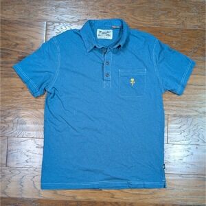 Howler Brothers Mens Polo Shirt Sz M Blue Speckled Cotton Blend Palm Tree Pocket